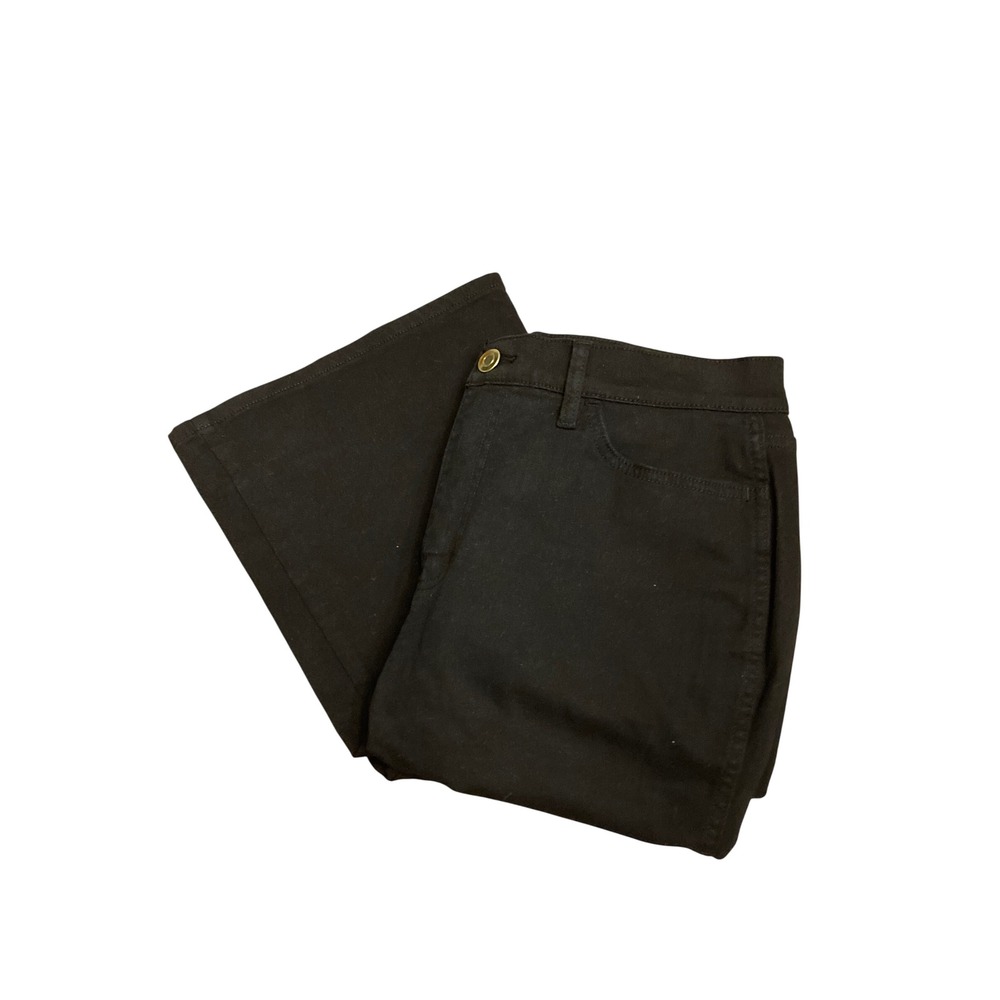 Ryegrass Womens Black High-Waisted Semi-Flare Pants Size 16 Gold Button